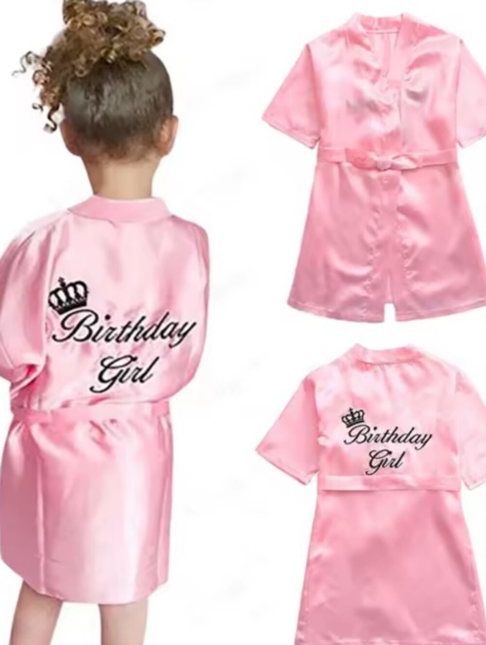 Pink "Birthday Girl" Faux Satin Kids Robe